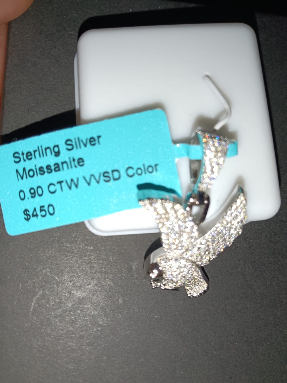 Sterling Silver Moissanite Hawk Pendant - White